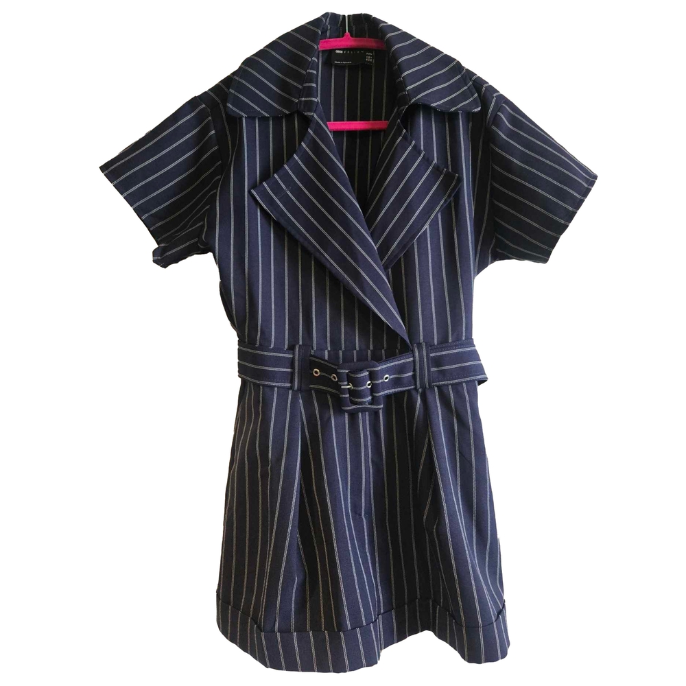 Chic Navy Pinstriped Belted Romper